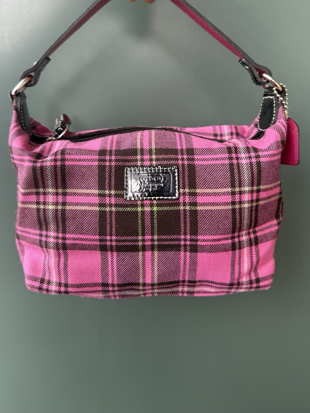 Coach pink plaid wool mini bag